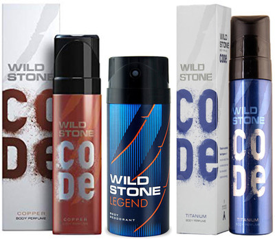 

Wild Stone CODE COPPER DEODORANT 120 ML+ LEGEND DEODORANT 150 ML+ CODE TITANIUM DEODORANT 120 ML Deodorant Spray - For Men(120 ml, Pack of 3)