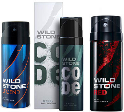 

Wild Stone LEGEND DEODORANT 150 ML + CODE STEEL DEODORANT 120 ML + RED SPICE DEODORANT 150 ML Deodorant Spray - For Men(150 ml, Pack of 3)