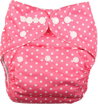 

FigOHoney Pink polka dots print one-size reusable pocket style cloth diaper - L