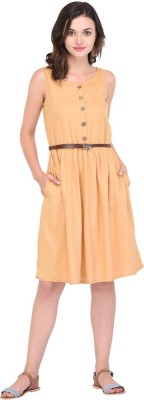 PURYS Women Fit and Flare Yellow Dress