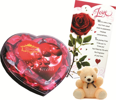 

Skylofts Chocolate Valentine's Heart Box with a cute teddy & a love card Combo(130gms)