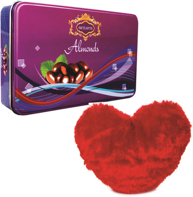 

Skylofts 175gms Big Rectangular Chocolate coated Almonds Tin with a cute heart Combo(175gns)