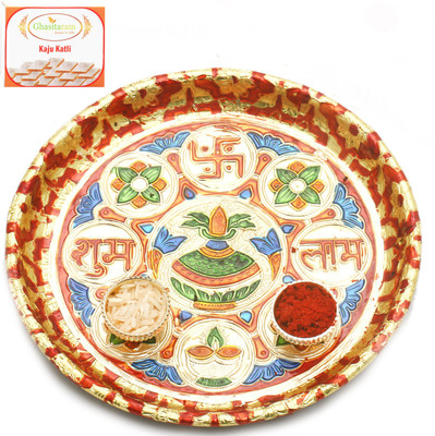 

Ghasitaram Gifts BhaiDooj -Shubh Lab Pooja Thali with Kaju katli Combo Combo(200 g)