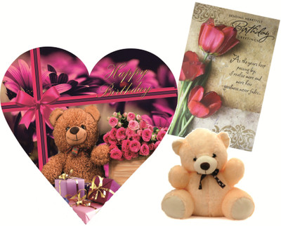 

Skylofts Cute 5pc Chocolate Birthday Heart Gift Box with a cute teddy & birthday card Combo(45gms)