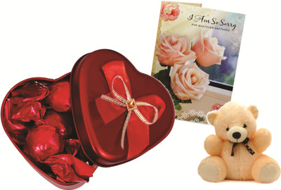 

Skylofts Romantic Heart Shape Chocolate Tin Box Birthday Valentines Chocolate Gift Pack With A Cute Teddy And Sorry Card Combo(60gms)