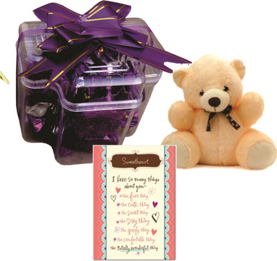 

Skylofts Stylish Chocolate Box with A cute Teddy & love card ( 9pcs) Combo(80gms)