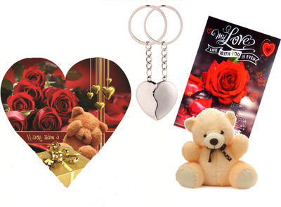 

Skylofts Cute 5pc Chocolate Valentines I MISS YOU Heart Gift Box with teddy, love card & magnetic heart key ring Combo(45gms)