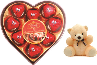 

Skylofts Heart with Heart shaped chocolates and a cute teddy Combo(100gms)
