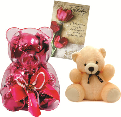 

Skylofts Cute Acrylic Teddy Bear Chocolate Gift Pack With A Cute Teddy And love card Combo(80gms)