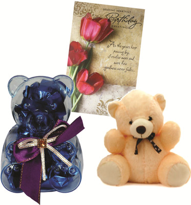 

Skylofts Cute Acrylic Teddy Bear Chocolate Gift Pack With A Cute Teddy And Birthday card Combo(80gms)