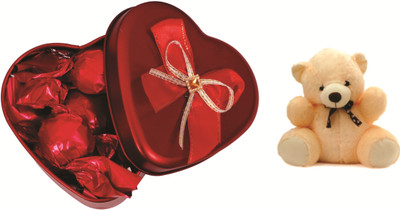 

Skylofts Romantic Heart Shape Chocolate Tin Box Birthday Valentines Chocolate Gift Pack With A Cute Teddy Combo(60gms)
