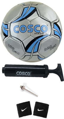 

Cosco Combo of Football ( 1 Madrid : Size - 5 ) ( Color on Availability), ( 1 Pump ), ( 2 Band ) Football Kit