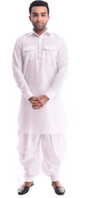 Royal Heritage Men Solid Pathani Kurta(White)
