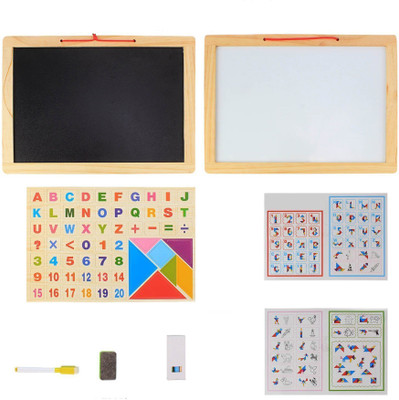 

Hum Enterprise Wooden Black Slate and White Magnetic Board with Alphanumerics and Tangram for Kids(Multicolor)