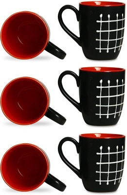 

caffeine Coffee Ceramic/Stoneware in Black & Red Check (Set of 6) Handmade Ceramic Mug(300 ml, Pack of 6)