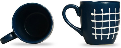 

caffeine Coffee Ceramic/Stoneware in Glossy Blue & White Check (Set of 2) Handmade Ceramic Mug(300 ml, Pack of 2)