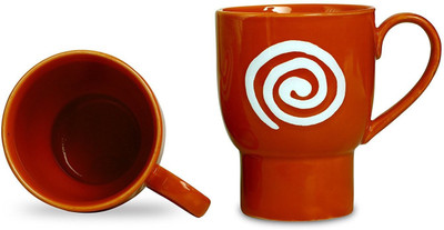 

caffeine Coffee Stoneware in Orange & White Doodle Platform (Set of 2) Handmade Ceramic Mug(300 ml, Pack of 2)