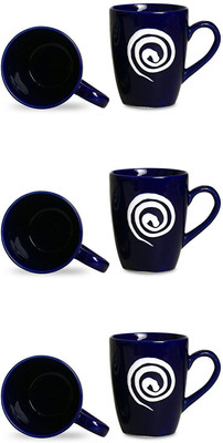 

caffeine Coffee Ceramic/Stoneware in Blue With White Doodle (Set of 6) Handmade Ceramic Mug(300 ml, Pack of 6)