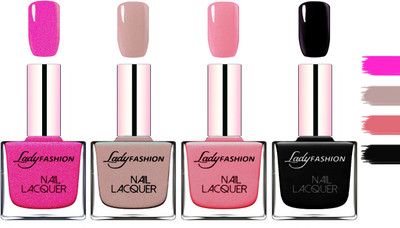 

Lady Fashion Extra Shine Extra Long Stay Chip Resistant Nail Polish Mettalic Pink,Silky Purple,Silky Pink,Black(Pack of 4)
