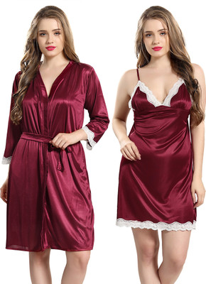 AV2 Women Nighty with Robe(Maroon)