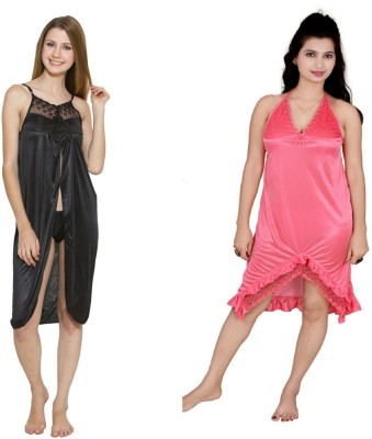 Kismat Fashion Women Nighty Set(Black, Pink)