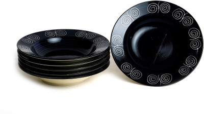

Caffeine Handmade Round Soup Black Doodle Print Plate Set(Pack of 6)