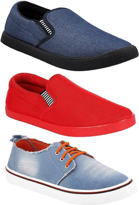 

Pexlo Combo Pack of 3 Casual Shoes (Loafers Shoes) Slip On Sneakers For Men(Blue, Multicolor