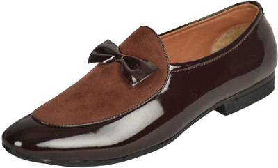 

SEVN Bow Patent Loafer Brown Color Leather Shoes For Men Party Wear For Men(Brown