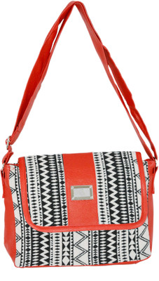 MINAAR Men & Women Casual Red, White, Black Canvas Messenger Bag, Black;red;white