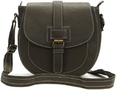 

Goatter Girls Casual Green Genuine Leather Sling Bag