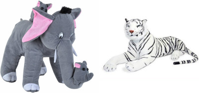

Deals India Mother Elephant With 2 Babies Soft Toy - 38 cm and white stuffed tiger animal (32 cm) combo - 38 cm(Multicolor)