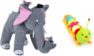 

Deals India Mother Elephant With 2 Babies Soft Toy - 38 cm and muticolor caterpillar (55 cm) combo - 38 cm(Multicolor)