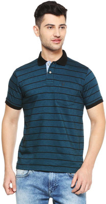 Allen Solly Striped Men Polo Neck Dark Blue T-Shirt