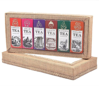 

Golden Tips 6 in 1 Jute Box Darjeeling, Assam, Nilgiri, Sikkim, Kangra and Dooars 6x50g Black Tea(0.3 g, Box)