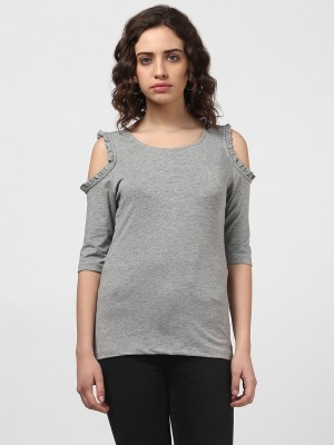 HARPA Casual Cold Shoulder Solid Women Grey Top