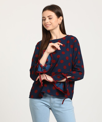 Tokyo Talkies Casual Slit Sleeve Printed Women Dark Blue Top