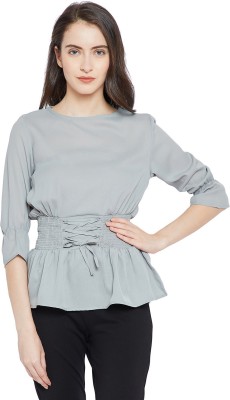 Ruhaan's Casual Bell Sleeve Solid Women Grey Top