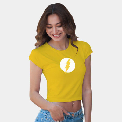 Baefikre Casual Cap Sleeve Graphic Print Women Yellow Top