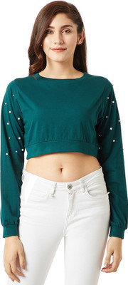 Miss Chase Casual Regular Sleeve Polka Print Women Green Top