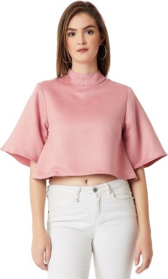 Miss Chase Casual Flared Sleeve Solid Women Pink Top