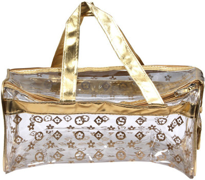 

Pretty Krafts Golden Color Transparent PVC Makeup cum Vanity Box(Golden)