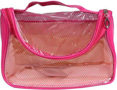 Pretty Krafts Pink Color Transparent PVC Makeup cum Vanity Box(Pink)