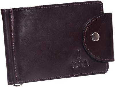 

ISRA Men Casual Black Genuine Leather Money Clip(6 Card Slots), Brown