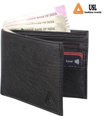 

USL Men Formal Black Artificial Leather Wallet(6 Card Slots)