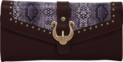 

Cidky Women Maroon Artificial Leather Wrist Wallet(10 Card Slots), Dark maroon with snake style skin