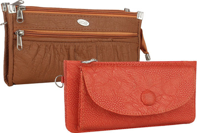 Element Cart Women Casual Brown, Red Artificial Leather Wallet(5 Card Slots), Brown;tan
