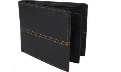 shar Men Casual Black Genuine Leather Wallet(9 Card Slots)