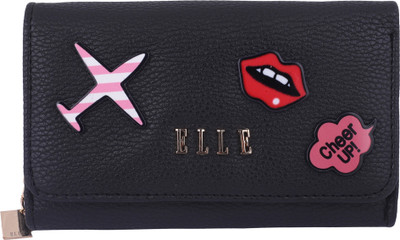 

ELLE Women Travel Black Artificial Leather Wallet(6 Card Slots)