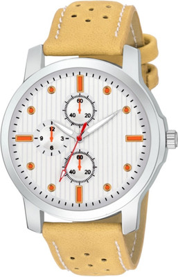 

Celora AV-102 Attractive White Dial Cream Leather Strap Watch - For Men