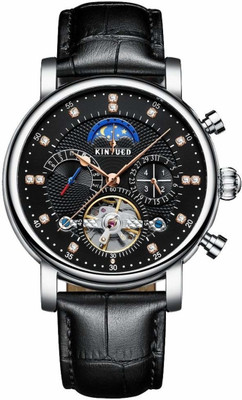 

KINYUED AquaKinyued014 KINYUED JYD111901 Men Business Luxury Automatic Mechanical Chronograph 3ATM Water-resistant Genuine Black Leather Strap Black dial Moon-phase Wristwatch Watch - For Men
